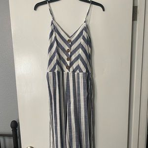 Blue and white striped jumpsuit. Size Small.